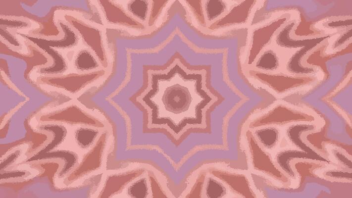 Symmetrical kaleidoscope-inspired pattern. Warm earthy tones of brown and pink. Intricate design with mirrored shapes. Complex geometric shapes, including triangles and stars. Timeless aesthetic.