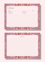 Recipe cards with decorative border. Soft pink purple watercolor effect. Tie-dye inspired pattern. Functional and beautiful design. Ideal for organizing recipes. Versatile and decorative kitchen tool. vector