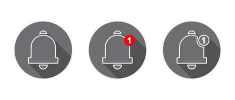 Notification bell line icon set with long shadow. New notice sign symbol vector