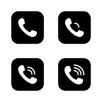 Phone call icon on black square. Ringing handset sign symbol vector
