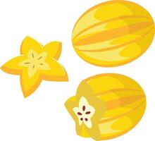 Yellow Starfruit Illustration with Whole and Sliced Views vector