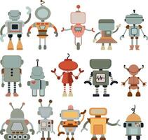 Cute Retro Robots Set Illustration vector