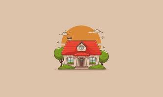 Illustration of a cozy house with trees and red roof vector