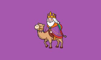 Wise man riding a camel with gifts, dressed in royal attire. vector
