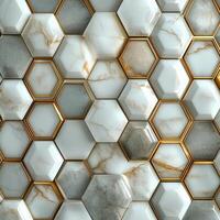 Modern geometric pattern of hexagonal tiles with metallic accents on a textured surface photo