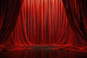 Red Velvet Curtains Draped for a Stage Performance photo