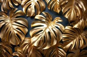 Close-Up View of Golden Monstera Leaves on a Dark Background photo