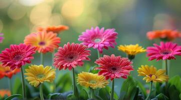 Colorful Gerbera Daisies Blooming in a Garden photo