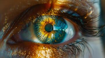 Close-Up Macro Photography of a Blue Eye With a Yellow Iris photo