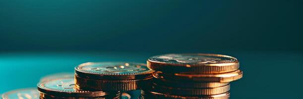 Stack of Gold Coins on Teal Surface photo