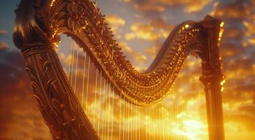 Golden Harp Against Sunset Sky photo