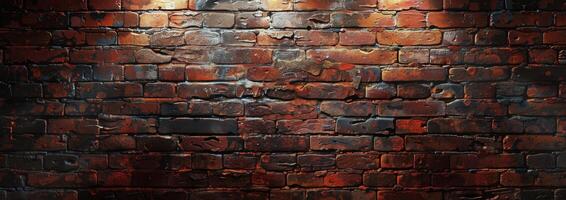 Close Up View of Old Red Brick Wall With Light Shining From Above photo