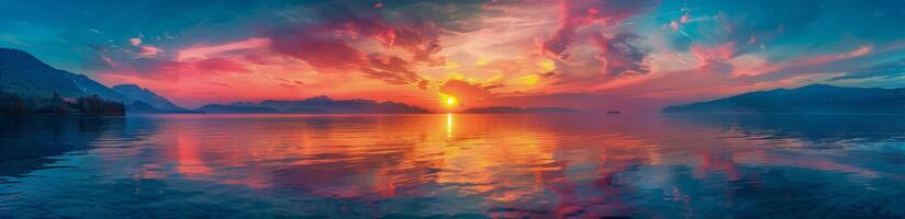 Calm Mountain Lake Sunset Reflection photo