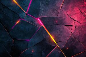 Colorful cracks in a dark textured wall create a striking visual effect in a modern setting photo