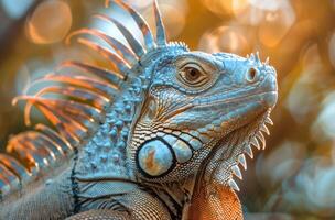 Close-Up of a Green Iguana in a Tropical Forest photo