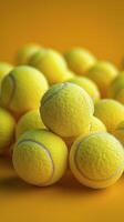 Pile of Tennis Balls on Blue Surface photo