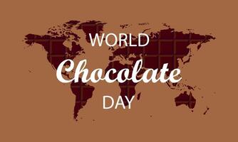Festive banner design for world chocolate day. World map in the form of chocolate bar with an inscription in the foreground. illustration vector