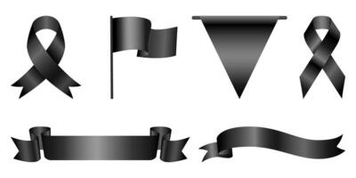 Black award ribbon banners for text. Blank Black award Ribbon Collection Pack Template. Different Empty Black Ribbon, Label Design, garland, flag. Black Bow Loop, Ribbons. Various shapes. vector