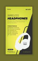 Web post vertical banner design template and headphone sale social media story banner vector