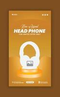 Headphone sale Social media story banner design and new arrival web post vertical banner design template vector