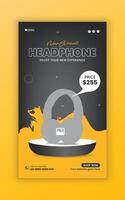 New arrival headphone sale Social media story banner design and web post design template vector