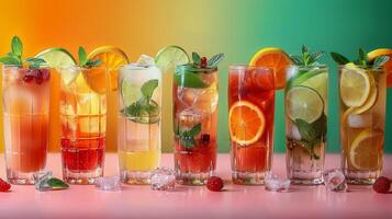 A Row of Glasses Filled With Different Types of Drinks photo