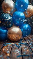 Floating Blue and Gold Balloons photo