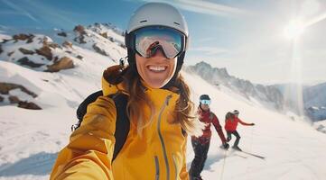 Woman Skiing Down Mountain photo