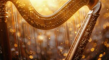 Golden Harp Against Sunset Sky photo