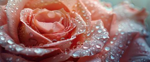 Close Up of a Dew-Covered Pink Rose Petals photo