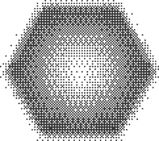 Bitmap pixel arcade game effect. Hexagon y2k halftone shape. Dither aesthetic gradient pentagon icon. 2000s design grainy illustration png