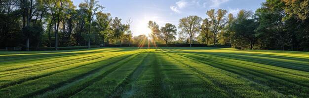 Freshly Mown Lawn Bathed in Morning Sunlight photo
