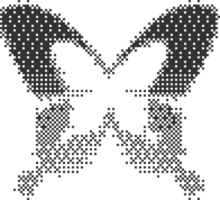 Bitmap pattern abstract butterfly shape. Halftone gradient element. Graphic abstract icon. Dither noisy grunge texture. png