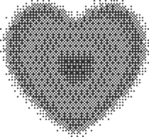 Pixel pattern shape. Textured with bitmap Y2k dither gradient. Retro heart with old computer game graphic effect. Halftone grunge illustration png