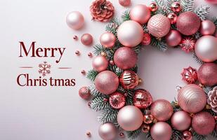 Frosted Christmas Wreath With Blue and Pink Ornaments photo