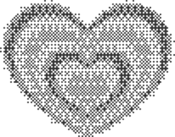 Pixel pattern heart. Bitmap dotted texture symbols of love. Retro design element with color gradation. Y2k grainy digits halftone shape. Valentine day grunge figures png