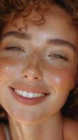 Woman Touching Face With Eyes Closed photo