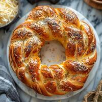Freshly Baked Parmesan and Poppy Seed Bread Ring photo