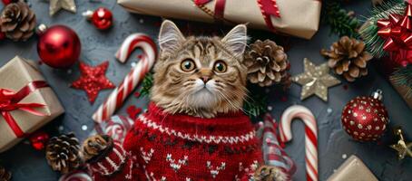 Cat In Red Christmas Sweater photo