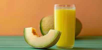 Refreshing Iced Melon Drink With Slices of Ripe Melon photo