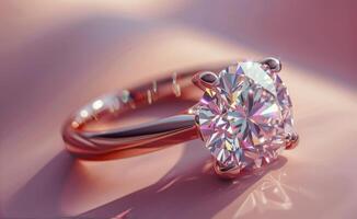 Close Up of Diamond Engagement Ring on Pink Surface photo
