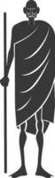 A silhouette of a man in a robe holding a stick vector
