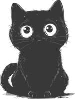 Black cat with big eyes on white background vector