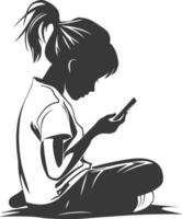Silhouette of a girl sitting on the floor with her phone vector
