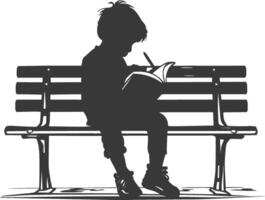 Silhouette of a boy sitting on a bench reading a book vector
