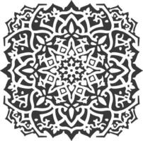 A black and white design with a circular pattern vector
