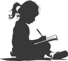 Silhouette of a little girl writing on a book vector