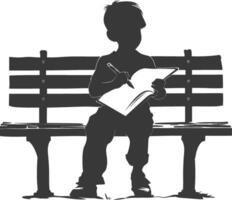 Silhouette of a boy sitting on a bench with a book vector