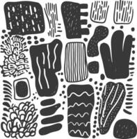 A black and white drawing of various shapes vector