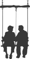 Silhouette of two people on a swing vector